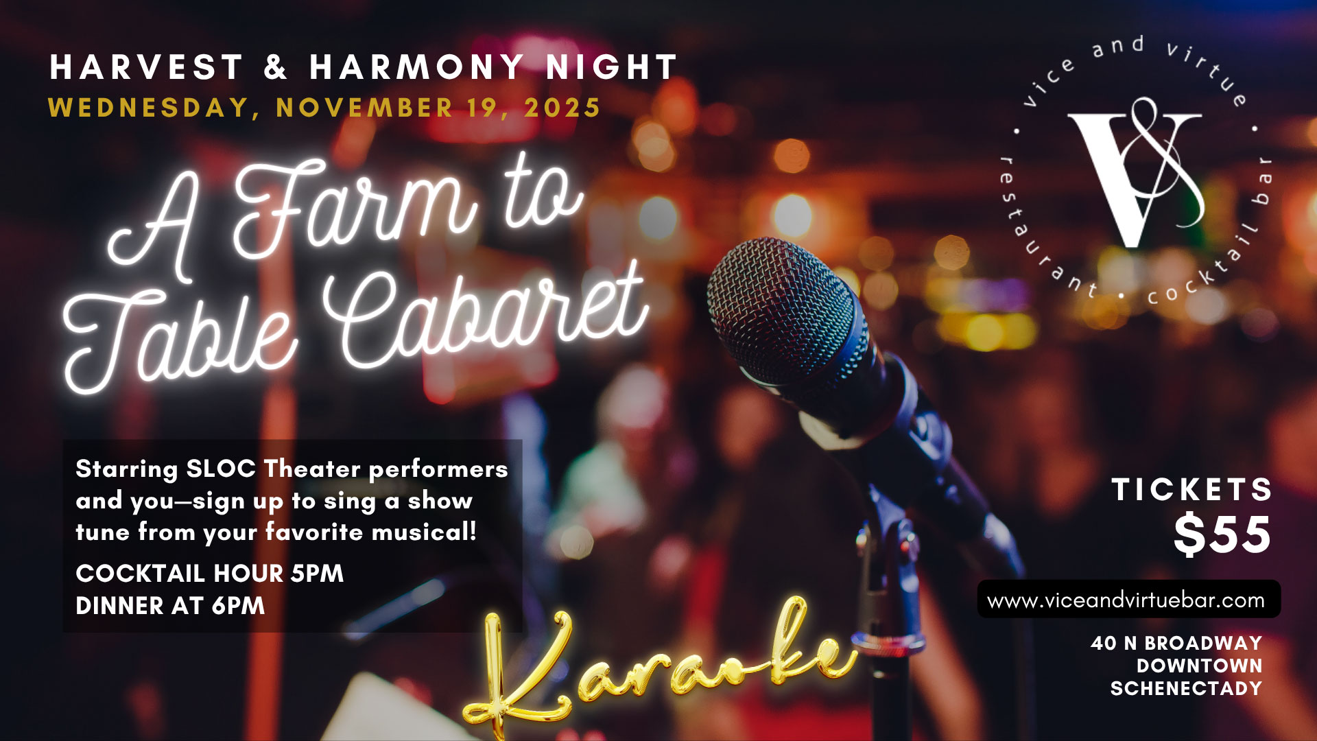Farm to Table Dinner and Karaoke Night in Schenectady