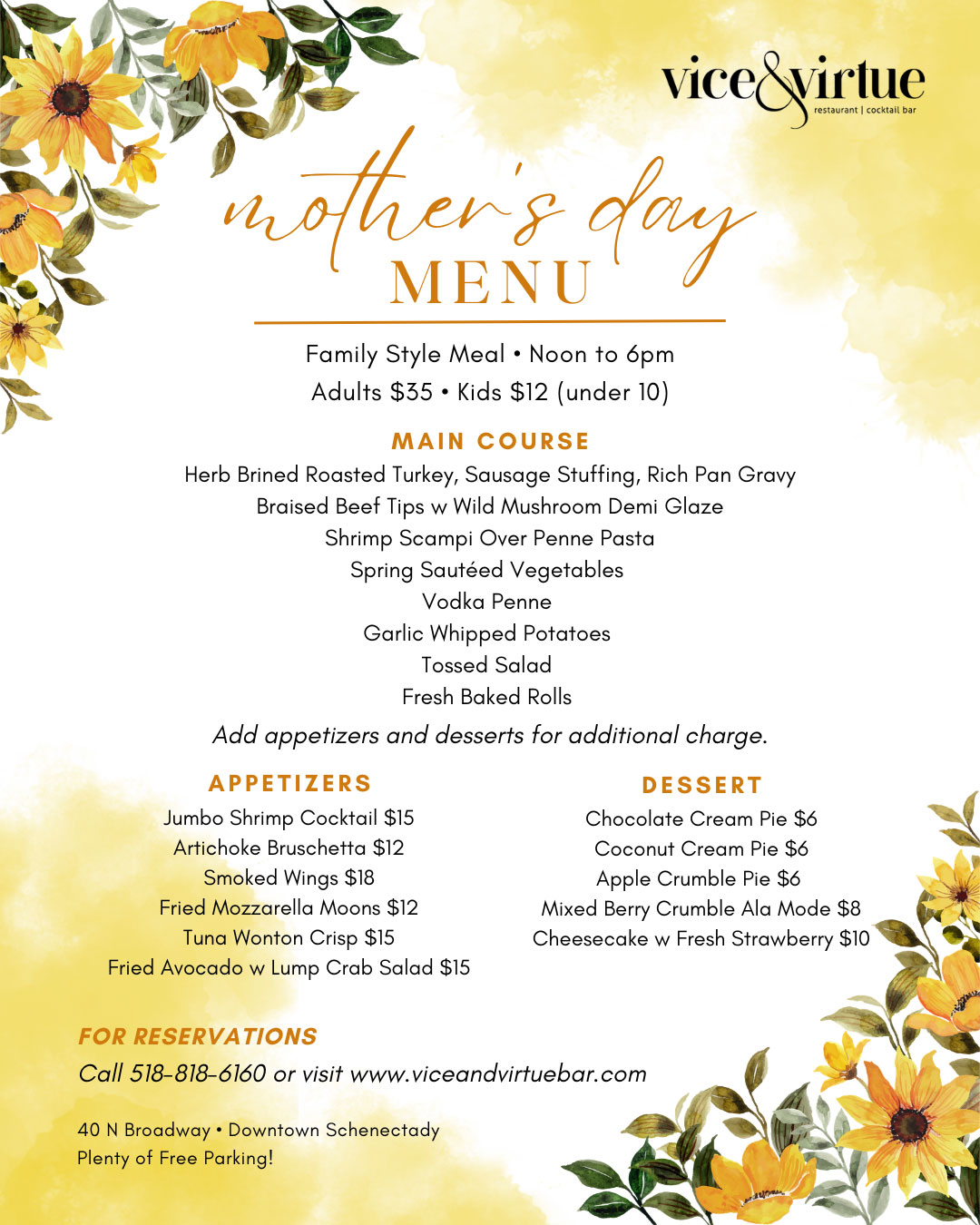 Mother's Day Menu Schenectady