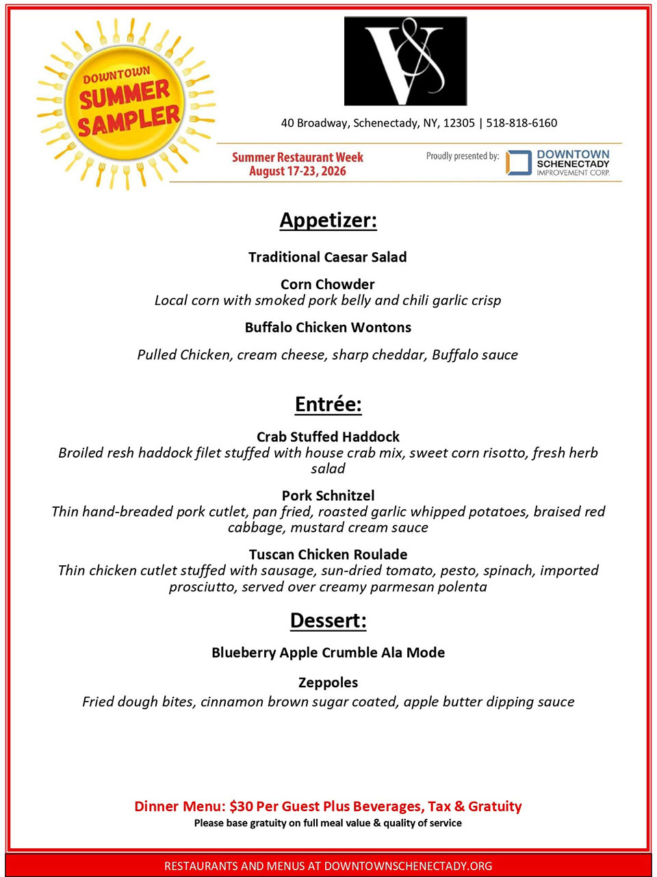schenectady summer restaurant week